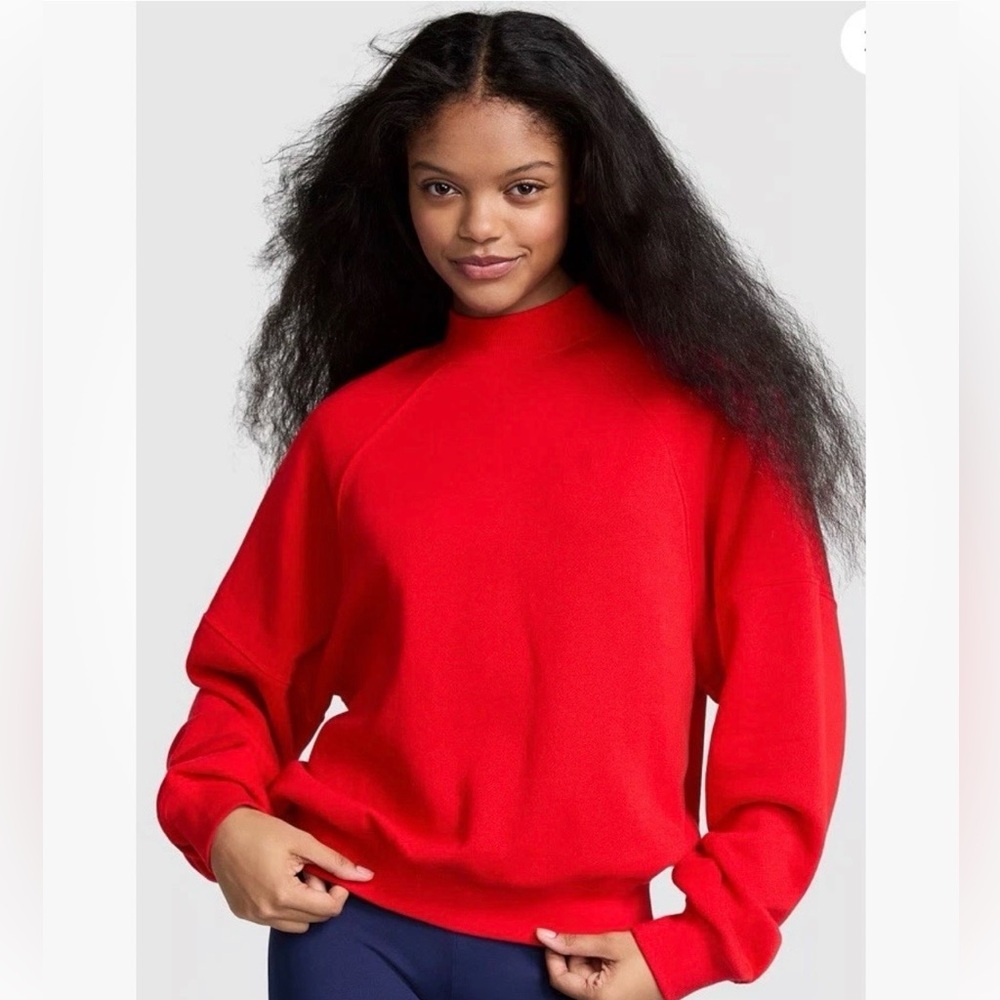 Victoria Secret PINK WOMENS FLEECE MOCK NECK SWEATSHIRT RED SIZE XL
